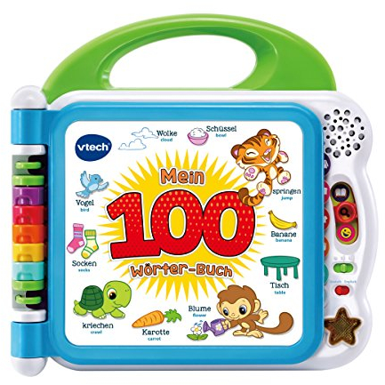 VTech Baby Mein 100-Wörter-Buch – Interaktives Bilderbuch zum Lernen erster Wörter mit 12 bilingualen Seiten in Deutsch-Englisch – Für Kinder von 2-5 Jahren