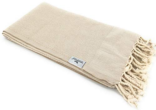 Carenesse Hamamtuch Favo 90 x 170 cm beige I Hamam Handtuch 100% saugfähige Baumwolle mit feinem Pepita Hahnentritt Muster I Schnelltrocknendes Pestemal/Fouta I Hamam Strandtuch kleines Packmaß