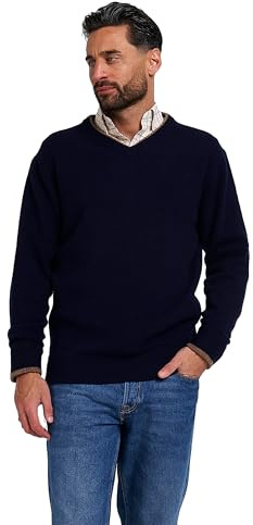 JACK PYKE Ashcombe 100% Lambswool Long Sleeve V-Neck Jumper Pullover Navy Medium