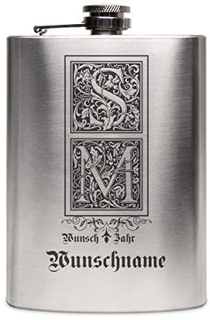 Edelstahl Flachmann 237 ml 8 oz Geschenk mit individueller Gravur - Verzierte Initialen