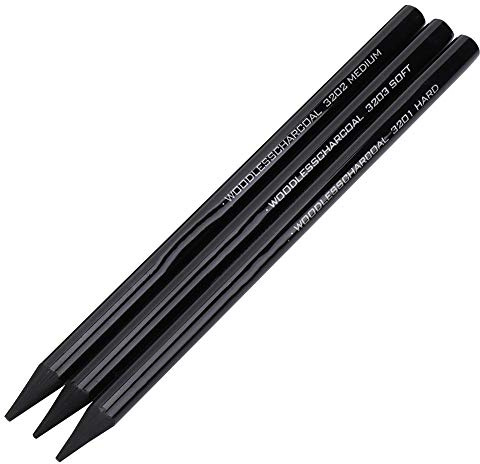 SALUTUYA À la mode et beau, crayon à croquis en carbone pur 3 pièces, cadeaux pour artistes, étudiants, adolescents, ensemble de dessin professionnel au charbon de bois,