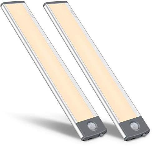 30-LED Motion Sensor Cabinet Light,Under Counter Closet Lighting, Wireless USB Rechargeable Kitchen Night Lights,Battery Powered Light for Wardrobe,Cabinet,Cupboard（Warm Light）-2Pack