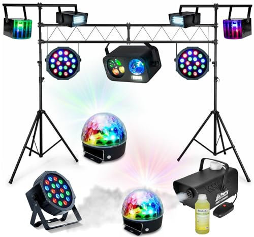 Party Light & Sound - 10 JEUX DE LUMIERE + MACHINE à FUMEE + PORTIQUE DJ LIGHT 3M idéal éclairage de scène pour soirée dansante, anniversaire mariage