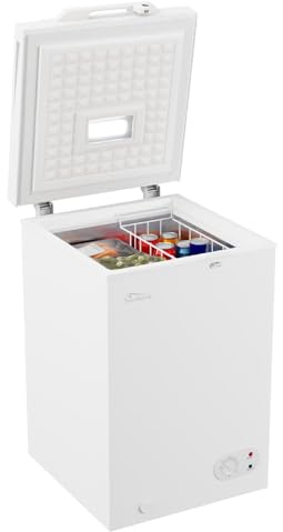 Tronitechnik® Gefriertruhe Kühltruhe BORGAR PRO mit 2in1 Gefrier- und Kühlfunktion | 110 Liter, 169kwh/Jahr, 85cm hoch, geringe Lautstärke | LED-Licht | Rollen | Kindersicherung durch Schloss | Weiß