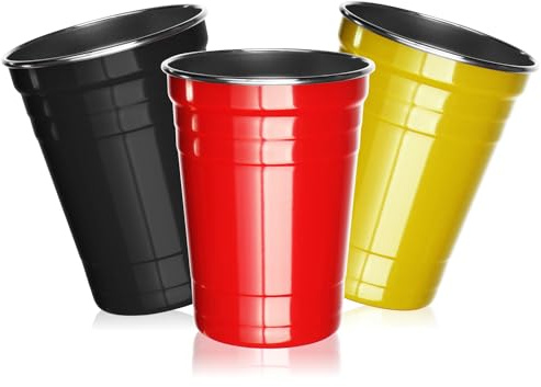 Robin Goods® 3 rostfria muggar svart, röd och gul 500 ml