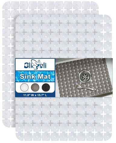 Bligli Sink Mat for Stainless Steel/Ceramic Sinks, 15.7x11.8 inches PVC Sink Protectors for Bottom of Kitchen Sink, Dishes and Glassware drain Mats, Durable and Fast Draining (Transparent)
