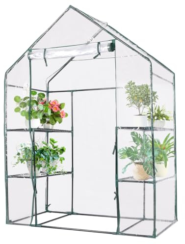 RELAX4LIFE Gewächshaus, Foliengewächshaus Winterfest mit 4 Ablagen, Überwinterungszelt für Pflanzen, Tomatengewächhaus mit Bodennägel & Seilen für Blumen Gemüse Obst