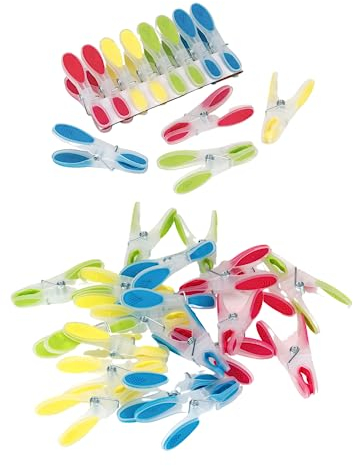 40 x Soft Grip Pegs Strong Plastic Laundry Pegs for Washing Line Indoor/Outdoor Clothes line Pegs - Assorted Colours
