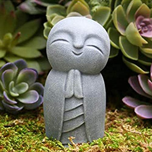Kleine Buddha-Statue, dekoratives Harz, grau, Jizo, kleine Buddha-Skulptur für den Garten, Dekoration, Ornament