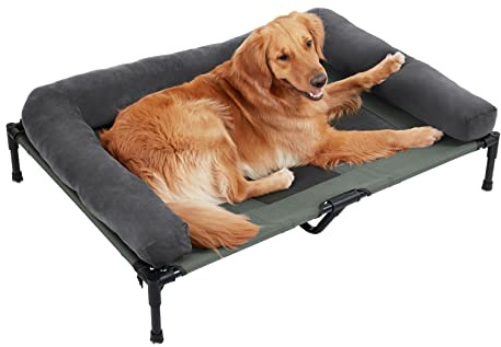 Bingopaw Utomhus upphöjd hundsäng: tuggsäker förhöjd husdjurssäng för stora hundar med hållbart textilennät, robust andningsbar matta och mjuk plyschmatta XL (110 x 80 cm)