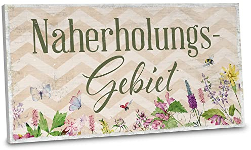 ARTFAVES® Gartenschild - Naherholungsgebiet | Shabby Chic Vintage Gartendeko, Schild mit Spruch zum Thema Garten/Hobbygärtner | Größe: 30 x 15 cm