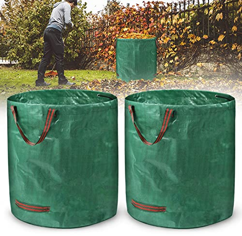 LZQ 2 x trädgårdsavfallssäck, trädgårdssäck, pop up, stabil 272 l, lövpåse självuppställande, vikbara gröna skärpåsar av robust polypropentyg (PP) 150 g/m² med handtag för trädgårdsavfall, löv