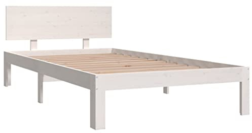 vidaXL Massivholzbett Bettgestell Bett Holzbett Einzelbett Bettrahmen Lattenrost Schlafzimmerbett Schlafzimmermöbel Weiß Kiefer 100x200cm