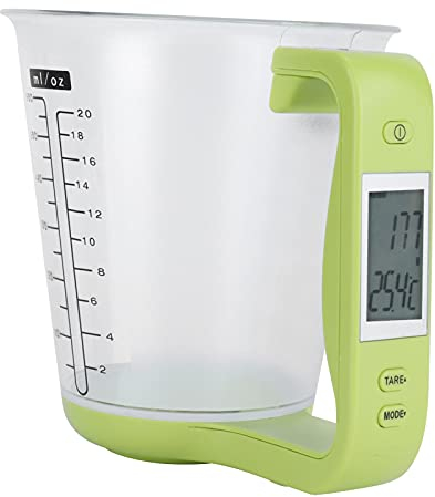 Asixxsix Digitaler Messbecher Küchenwaage, 1000g 0.1g Genauigkeit Elektronischer Messbecher Abnehmbare LCD Anzeige Temp Automatische Messbecherwaage für Wasser Milch Öl Mehl (Hellgrün)
