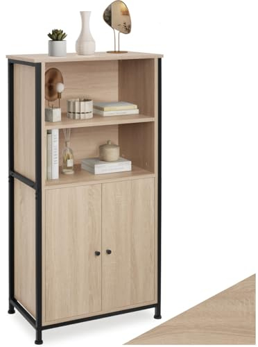 tectake® Industrial Highboard, Kommode mit offenen Fächern und Schrankfach, Sideboard, Flur Möbel, Wohnzimmerschrank, Bücherschrank, schmaler Schrank Schlafzimmer (Industrial Holz hell, Eiche Sonoma)