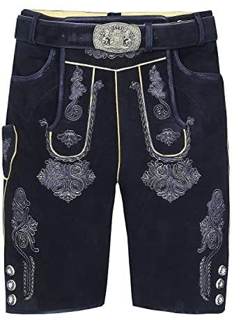 Edelnice Trachtenmode Bayerische Traditionelle Kurze Lederhose Ferdinand mit passendem Trachtengürtel aus Ziegenleder Gr. 44-68 (as3, Numeric, Numeric_52, Regular, Regular)