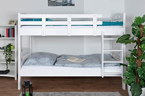 Etagenbett für Erwachsene Easy Premium Line K18, Kopfteil mit Löchern, Buche Vollholz massiv Weiß - 90 x 190 cm, (L x B) teilbar