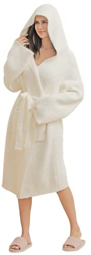 bearberry Women's Plush Bathrobe for Lounging – Ultra Soft Lightweight Cozy Hooded Robe with Pockets, Perfect Comfort for Bedroom, Spa & Relaxation, Thoughtful Gift for Mom Wife Girlfriend