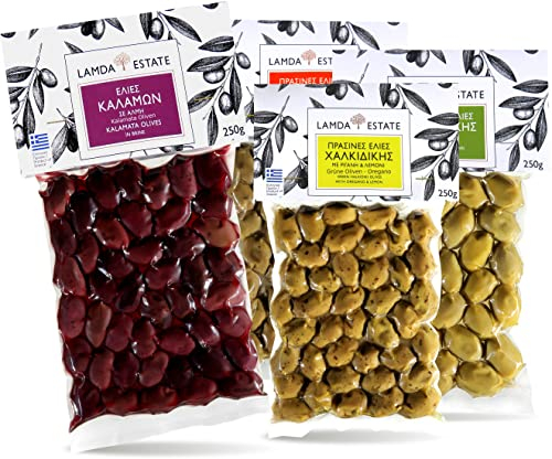 Lamda Estate - Neue Ernte 2025, Premium Probierpaket, griechische 1Kg Kalamata & Grüne Oliven
