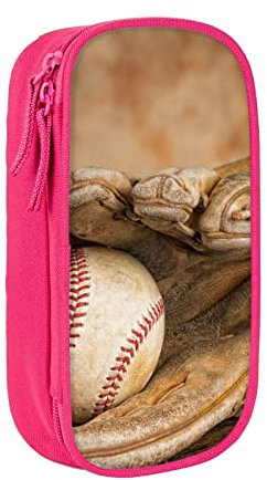 yazs Stifteetui für Federmäppchen, Reißverschluss, Organizer, Schreibwarenhalter, Aufbewahrungsbox für Büro, Schule, Vintage-Baseballschläger, Handschuh auf rustikalem Holz