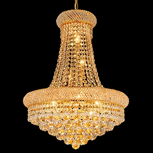 Gifarich Crystal Chandeliers for Dining Room Light Fixture,Empire Style K9 Crystal Chandeliers for Entryway,12 Lights Gold Luxury Lighting Fixtures for Living Room Stairway Bedroom Foyer D22 Inch