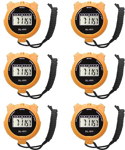 6-Pack Multi-Function Electronic Digital Sport Stopwatch Timer, Large Display with Date Time and Alarm Function, Sports Coaches Fitness Coaches and Referees