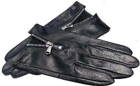 WILsem Herren-Lederhandschuhe, ungefüttert, Touchscreen-Leder-Fahrhandschuhe, Reißverschluss, Schwarze Lederhandschuhe für Fahrer