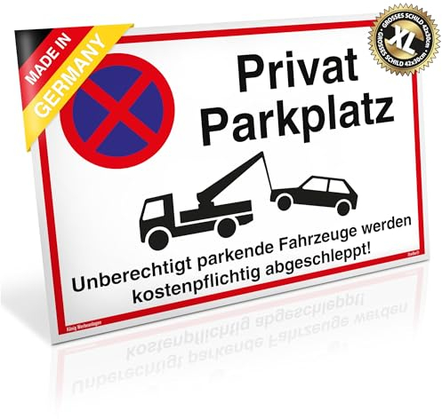 Großes Schild Privat Parkplatz | PVC 42 x 30 cm | Unberechtigt parkende Fahrzeuge werden kostenpflichtig abgeschleppt! weiß | stabiles PVC Schild mit UV-Schutz | Privat Parkplatzschild | Dreifke®