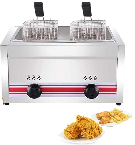 DPLXFPP Friteuse À Gaz Commerciale 10l/20l/30l Machine À Frire De Cuisine À Double Réservoir en Acier Inoxydable avec Panier, pour Frites, Beignets De Dinde, Cuisine Domestique,Singlecylinder20L