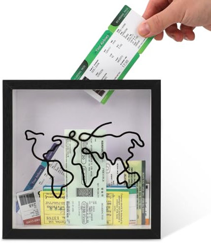 Scatola Archivio Avventure, Scatola Ombrelli Viaggio in Acrilico Stampata con Motivo a Mappa Scatola Ombrelli Ricordi Viaggio Cornice Legno Appesa per Biglietti, Foto, Francobolli (Nero)