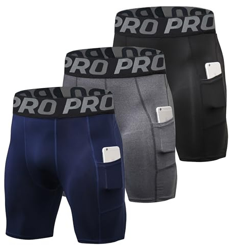 YUSHOW Mallas Deportivas Hombre de Compresión, Pack de 3 Pantalones Cortos