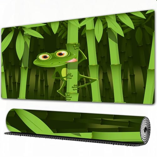 EOMKSE Mauspad Verlängertes großes Mauspad Schreibtischauflage,genähte Kanten Mauspad,Gummibasis,Tierischer grüner Frosch, lustige Illustration,Gaming-Mauspad,40x90 cm
