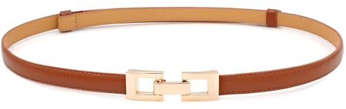 BAOKELAN Frauen Skinny Gürtel Dünne PU Leder Taille Gürtel mit Goldschnalle für Kleider
