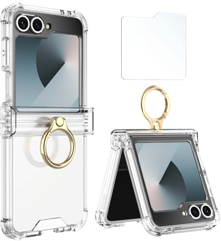 Simpeak Funda Compatible con Samsung Z Flip 6/Z Flip 7 FE, Suave TPU Carcasa Protectora Transparente a Prueba de Golpes, Funda Resistente a Los Arañazos con Protector de Pantalla y Soporte de Anillo