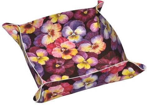 InOmak Watercolor Pansy Flowers, Leather Storage Tray Jewellery Organiser Desktop Catchall Tray, Dresser Organizer Plate,S