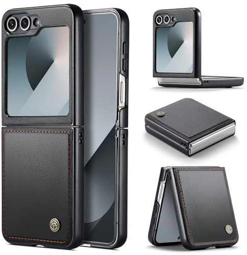Phernykas Handyhülle für Samsung Galaxy Z Flip 6 hülle Leder, Klapphülle mit Standfunktion und Kartenfächern Cover Galaxy Z Flip 6 360 Grad hülle Stoßfeste Flip Case (Schwarz)