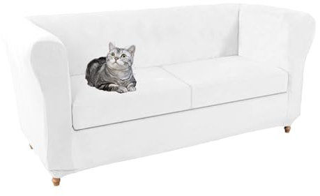 Chesterfield Samt-Sofabezug-Set, Stretch-Schonbezüge für Sofa, Zweisitzer und 2 große Sitze, waschbarer Möbelschutz, Weiß