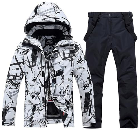HOTIAN Herren Skibekleidung Wasserdicht Winddicht Warm Skijacken Und Skihosen 2 Teilig Winter Warme nowboard Set Schneeanzug 201 WT+BK XXL