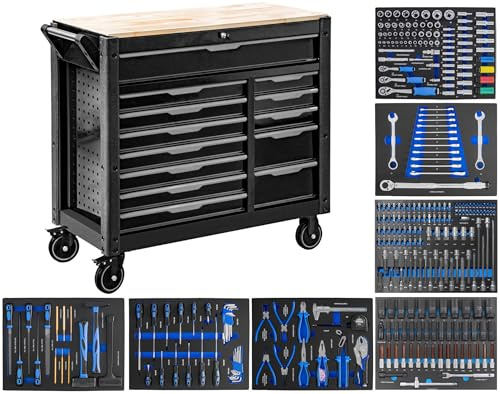 JOMAFA Carro de Taller Grande de 13 cajones con Bandeja de Madera, Edición XXL con 7 modulos de Herramientas