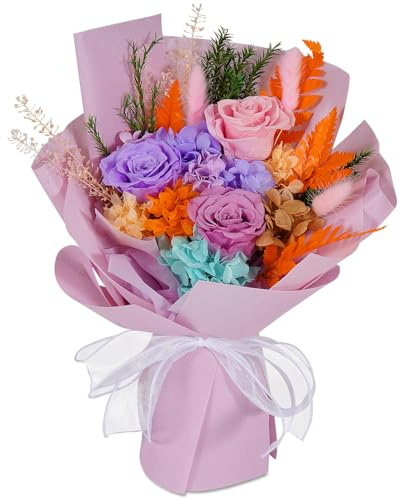 Lovionus89 Rosen-Konservierter Blumenstrauß, Handgefertigte Langlebige Blumenarrangements, Premium Blumenlieferung für Valentinstag, Hochzeiten, Geburtstage, Jubiläen & Muttertag, Vielfarbig
