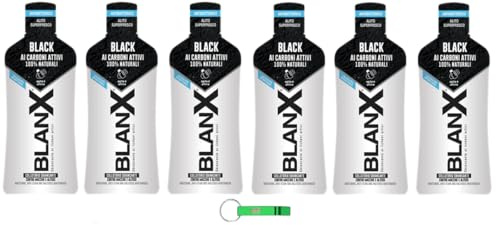 6x BlanX, Collutorio Sbiancante Black, Schwarzes Whitening-Mundwasser, für die Mundhygiene, Anti-Flecken- und Whitening-Mundwasser, 500ml + Beni Culinari Kostenloser Schlüsselanhänger