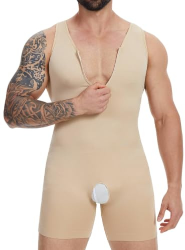 SLIMBELLE Body moldeador para hombre, camiseta sin mangas con control de abdomen, moldeador de cuerpo completo, camiseta de compresión sin costuras, ligera, moldeadora, beige, XL