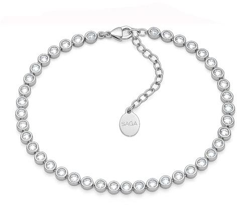 SAGA GIOIELLI® Pulsera de tenis unisex de acero inoxidable, longitud 16,5 + 3 cm, circonitas de 4 mm, ajustable, elegante y resistente, idea de regalo para hombre y mujer, Medio, Acero inoxidable