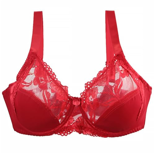 Full Cup Bras for Women Underwired Plus Size UK Minimiser Comfort Non-Foam Adjustable Straps Floral Lace Push Up Support Everyday Non-Padded Soft Bra for Large Busts