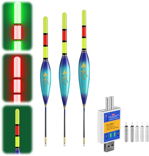 ACAREY LED Posen Angeln Set mit Bissanzeiger, Doppelfarbige Nachtfischboje | Leuchtposen Angel 4g/5g/6g/7g/8g/9g Tragkraft, Inkl. Batterien Ladegerät, Angelzubehör Für Fluss und See