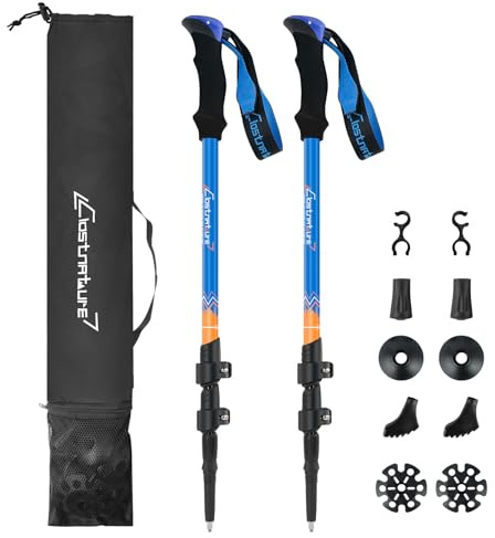 Clostnature Wanderstöcke Teleskop Aluminium - Nordic Walking Stöcke für Damen und Herren, 58-135cm Leichte Trekkingstöcke Ausziehbar für Trekking und Wandern(2 Stück), Verstellbarer Wanderstock