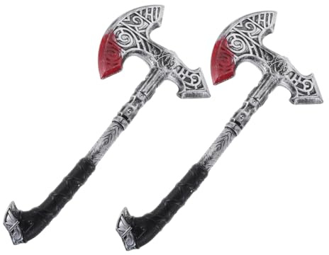 UKCOCO 2 Pezzi Asce Medievali in Plastica Accessori Cosplay Viking Retrò per Costume Halloween Leggere e Resistenti per Ruoli e Cavaliere