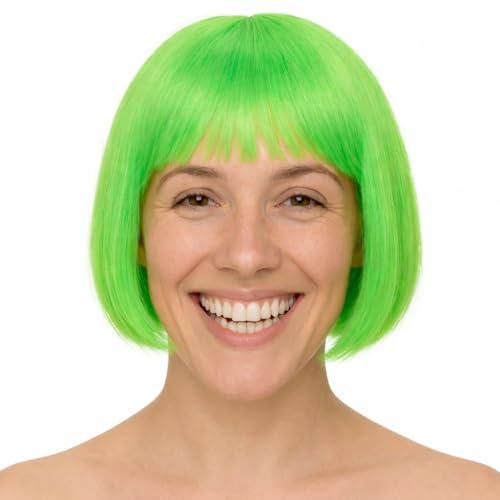 Bob Perücke Wig für Fasching & Karneval Kurzhaarperücke Pagenkopf Retro neon Cabaret & Charleston Fasching & Karneval (Grün)