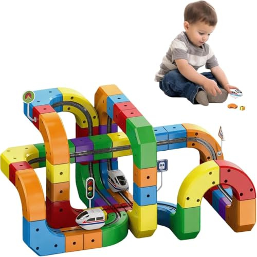 SONGDIQI Treno Elettrico Per Bambini Set, Trenino Giocattolo Con Pista, Layout 3D Incorporati Per Bambini Didattico(123pcs)