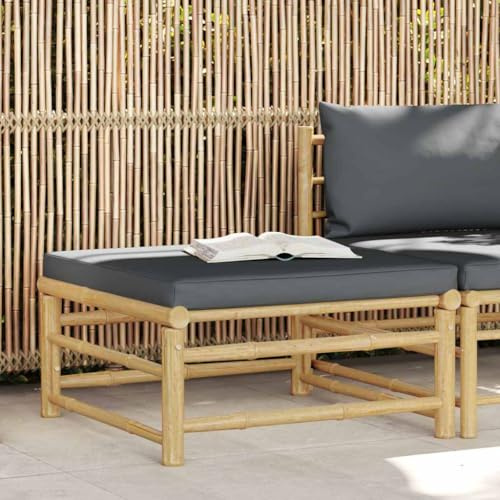 LoogCape Garten-Fußhocker aus Bambus, dunkelgraues Kissen, 65x65x30 cm, modular, für Terrasse & Balkon, robust & wetterfest